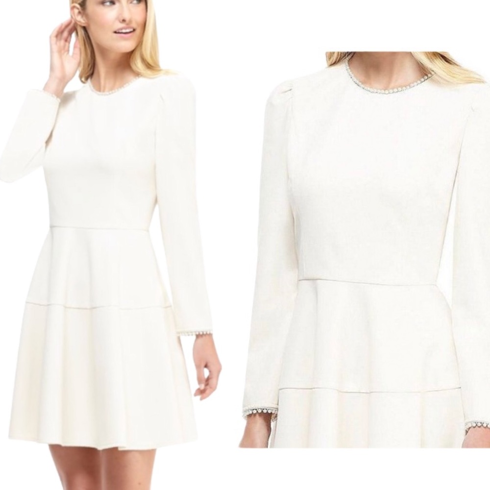 Gal Meets Glam Celeste Fit Flare Pearl Trim Dress 8